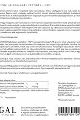 Back label of GAL - TITOK Fish Collagen Peptides + MSM packaging, highlighting benefits and ingredients.